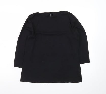 Marks and Spencer Women's Black Cotton 3/4 Sleeve Boat Neck Top Size 14