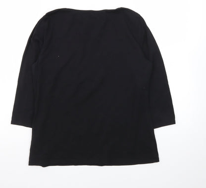 Marks and Spencer Women's Black Cotton 3/4 Sleeve Boat Neck Top Size 14