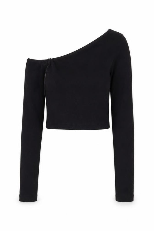 Stradivarius Women's Black One Shoulder Cropped Top XS