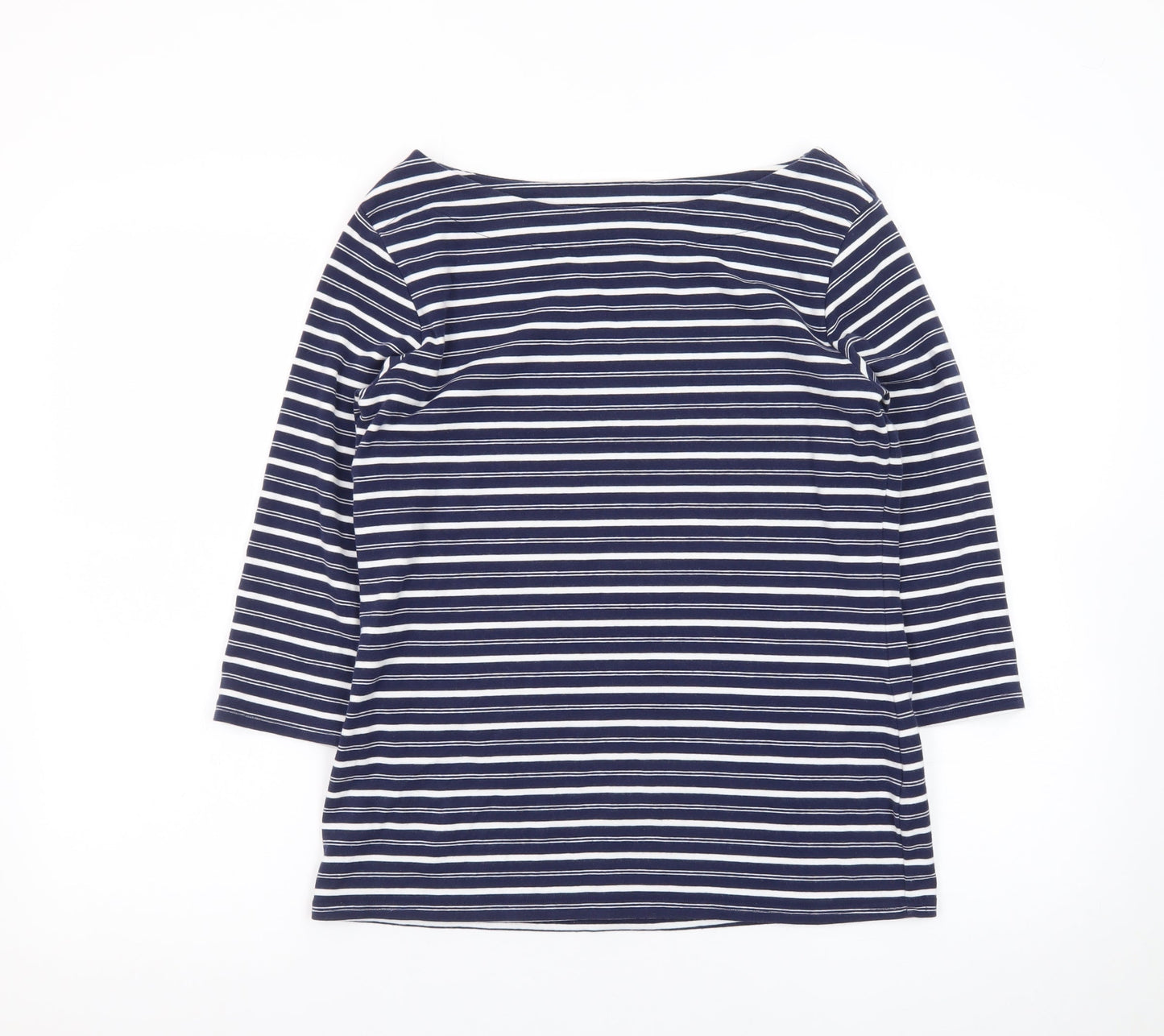 Nutmeg Women Blue White Striped Boat Neck 3/4 Sleeve Cotton T-Shirt Size 14