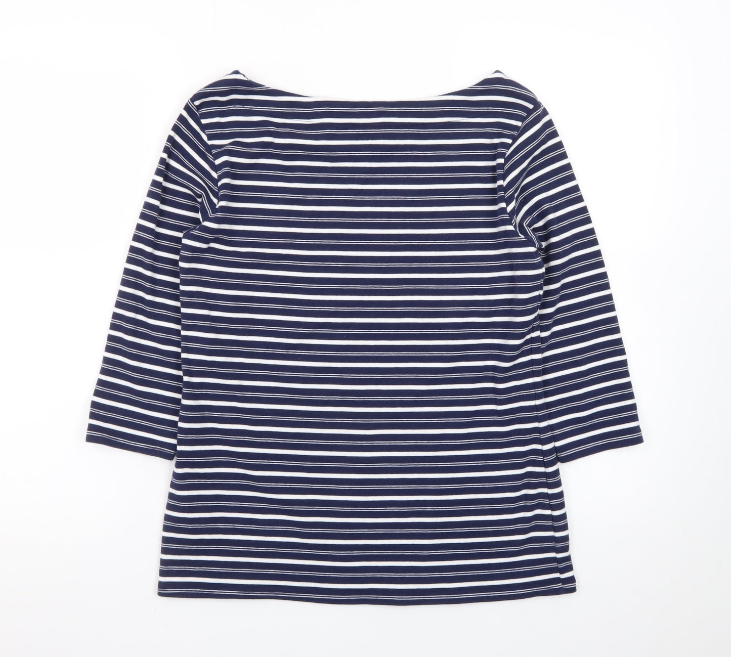 Nutmeg Women Blue White Striped Boat Neck 3/4 Sleeve Cotton T-Shirt Size 14