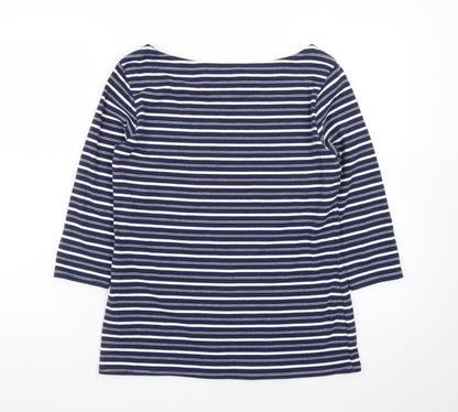 Nutmeg Women Blue White Striped Boat Neck 3/4 Sleeve Cotton T-Shirt Size 14
