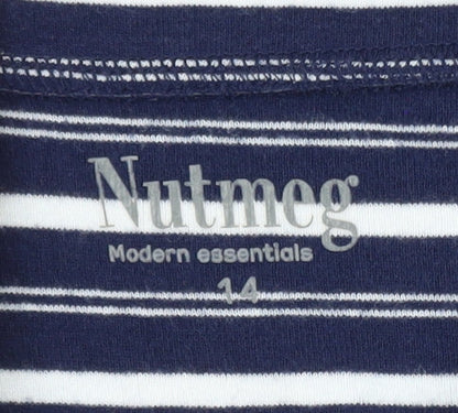 Nutmeg Women Blue White Striped Boat Neck 3/4 Sleeve Cotton T-Shirt Size 14