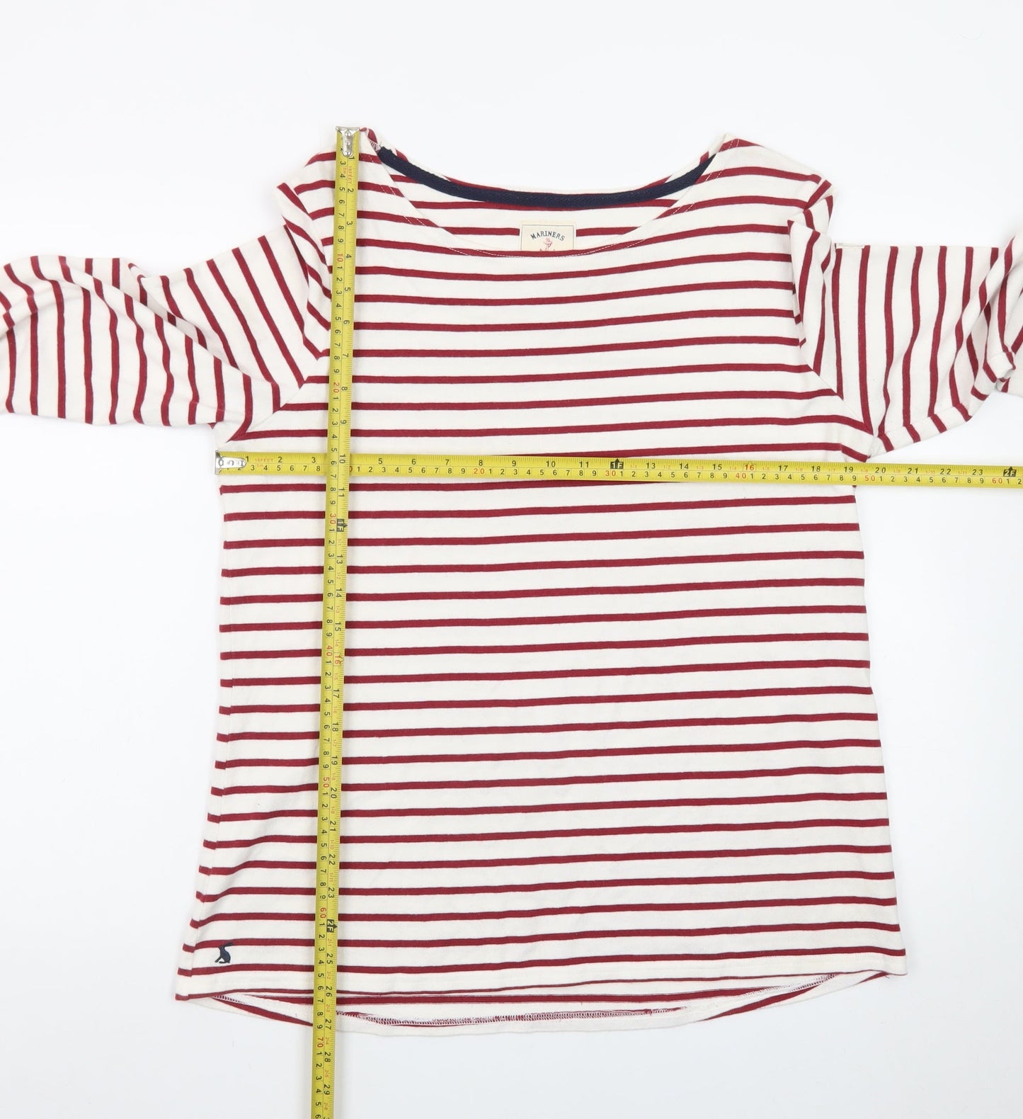 Joules Womens Red White Striped Long Sleeve Boat Neck Top Size 16
