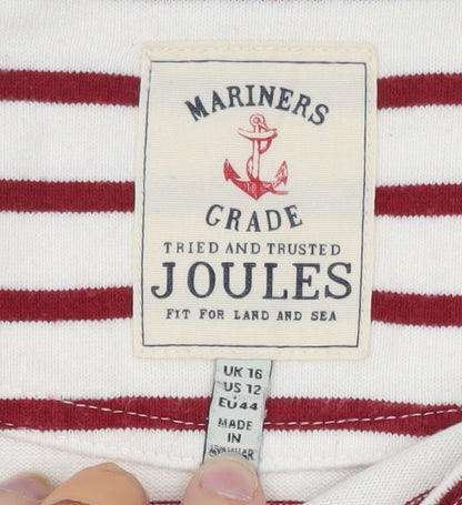 Joules Womens Red White Striped Long Sleeve Boat Neck Top Size 16