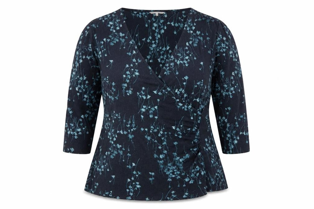 RJR John Rocha Women's Blue Floral Wrap Blouse Size 18