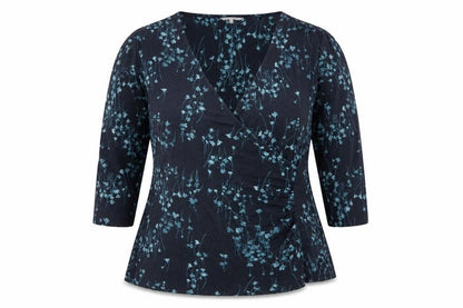 RJR John Rocha Women's Blue Floral Wrap Blouse Size 18