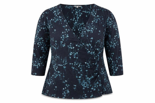 RJR John Rocha Women's Blue Floral Wrap Blouse Size 18