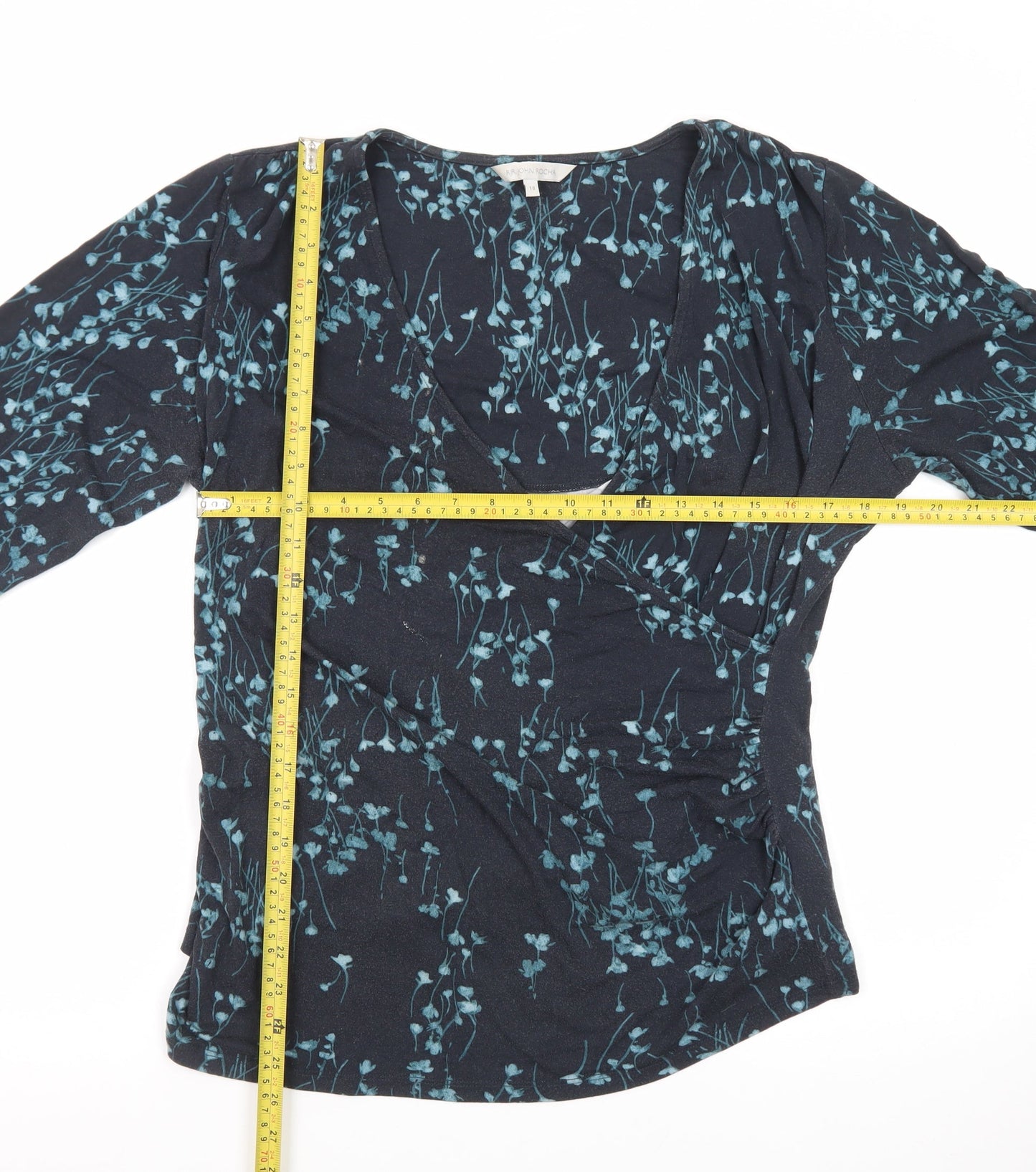 RJR John Rocha Women's Blue Floral Wrap Blouse Size 18