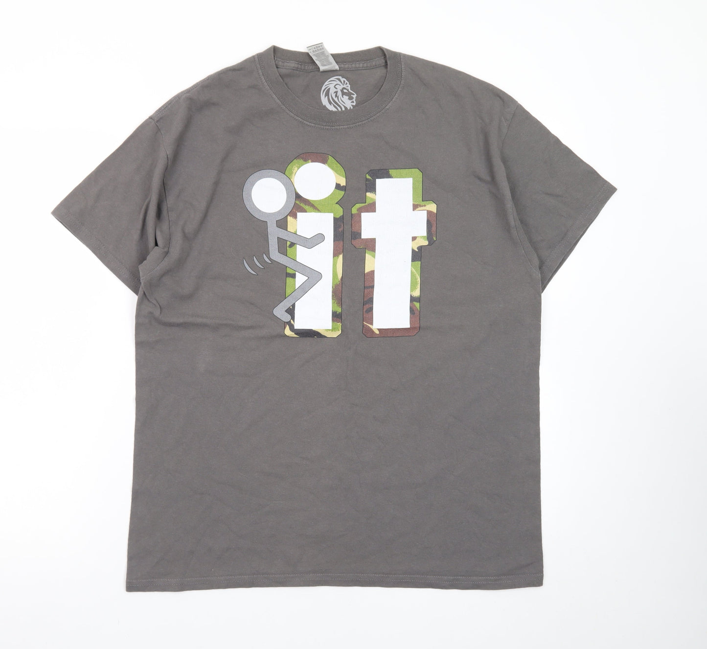 Lion Legion Men's Grey Funny Camouflage Graphic Cotton T-Shirt L