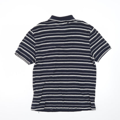 Marks and Spencer Men's Blue Striped 1/4 Zip Polo Shirt M