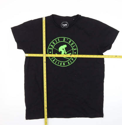 B-Life Men's Black XL Sauze D’Oulx Italian Alps Ski Graphic T-Shirt