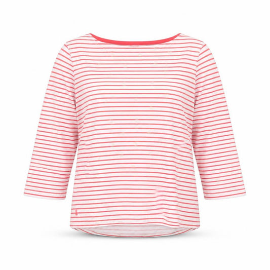 Joules Womens Pink Striped 3/4 Sleeve Cotton T-Shirt Size 14
