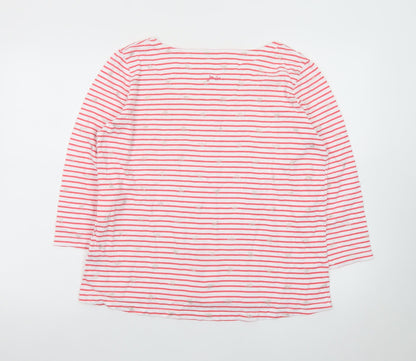 Joules Womens Pink Striped 3/4 Sleeve Cotton T-Shirt Size 14