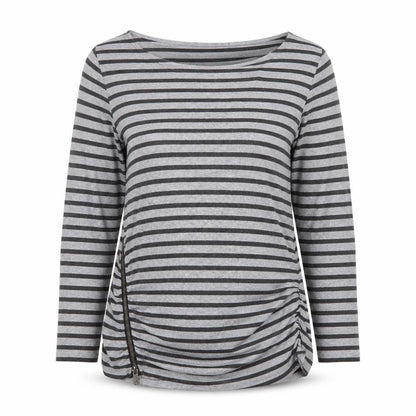 Mint Velvet Women Grey Striped Boat Neck Long Sleeve T-Shirt Size 16