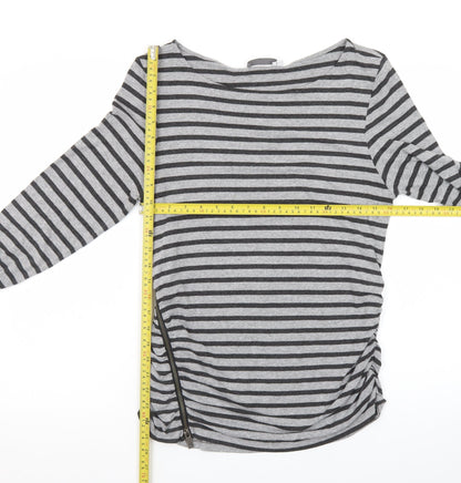 Mint Velvet Women Grey Striped Boat Neck Long Sleeve T-Shirt Size 16