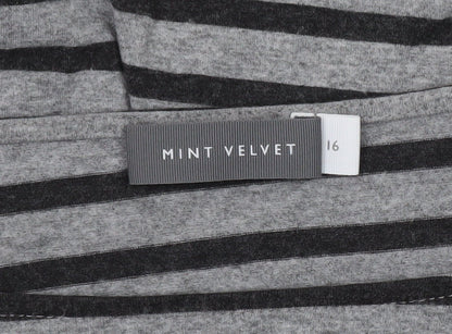 Mint Velvet Women Grey Striped Boat Neck Long Sleeve T-Shirt Size 16