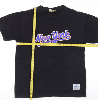UNIT HUNDRED Mens Black L New York Graphic Cotton T-Shirt