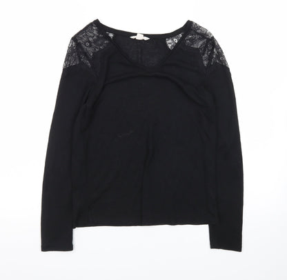 Springfield Womens Black Lace Shoulder Long Sleeve Jersey Blouse S
