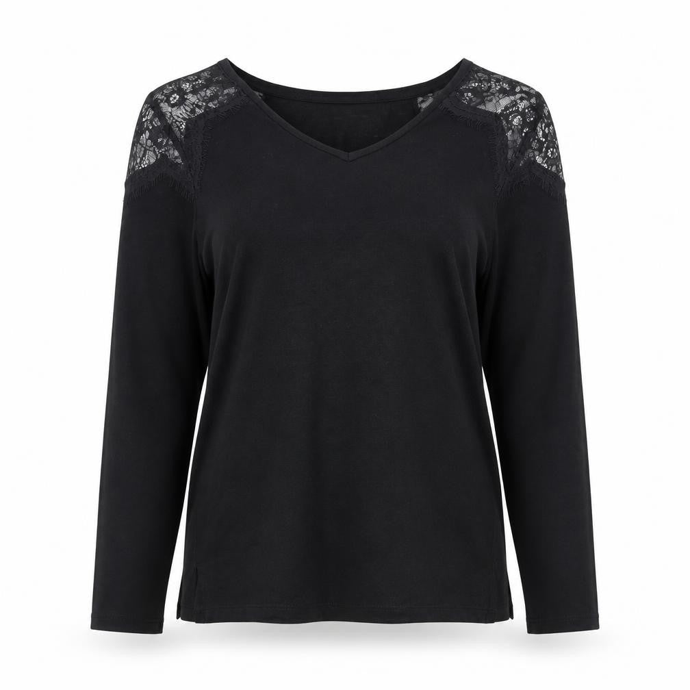 Springfield Womens Black Lace Shoulder Long Sleeve Jersey Blouse S