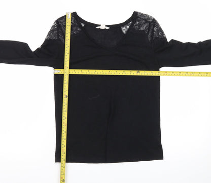 Springfield Womens Black Lace Shoulder Long Sleeve Jersey Blouse S