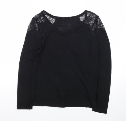 Springfield Womens Black Lace Shoulder Long Sleeve Jersey Blouse S