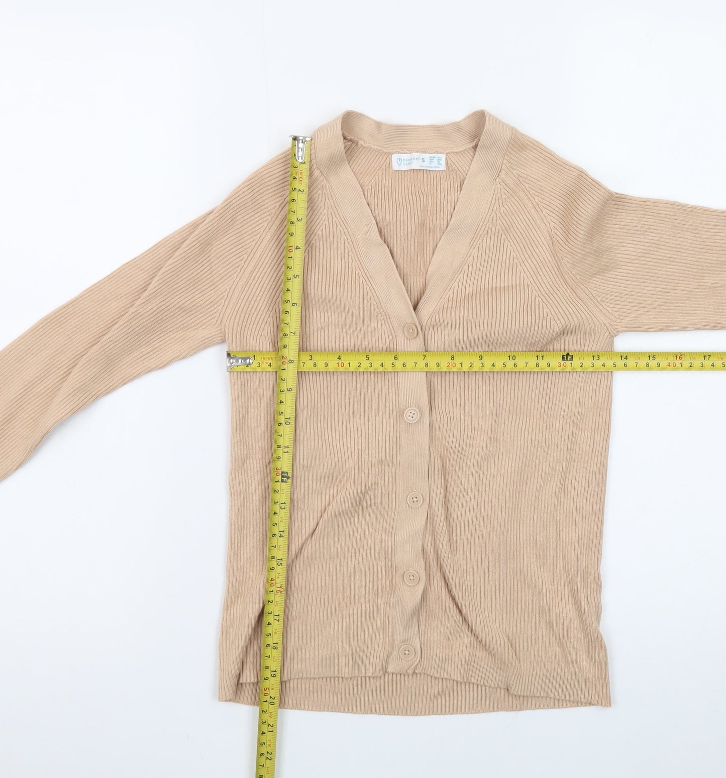 Primark Women Beige Cardigan Small V-Neck Long Sleeve Knitwear