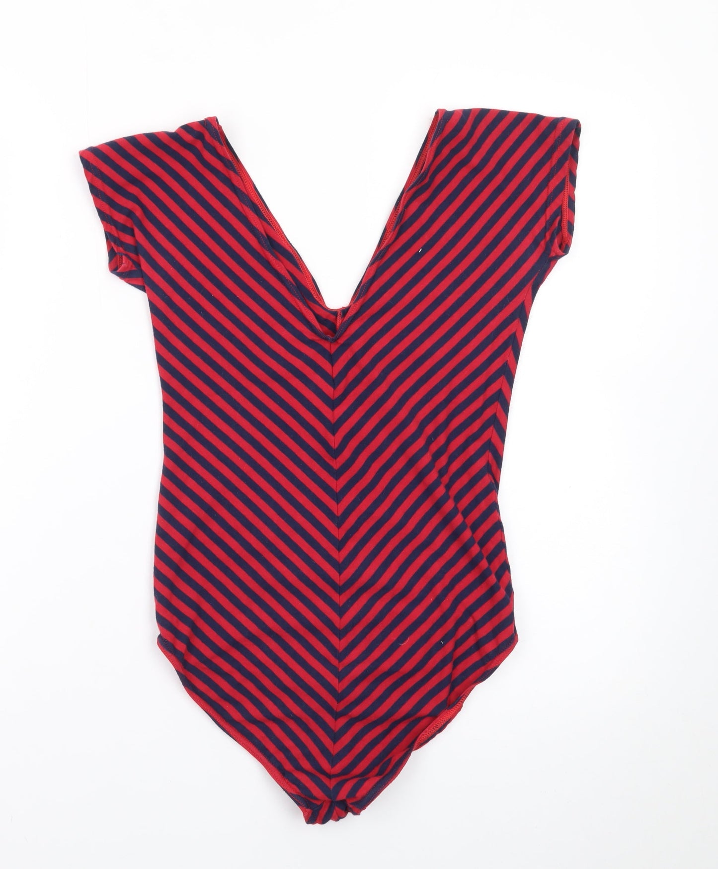 Timestep Womens Red Navy Striped V-Neck Bodysuit Top Size 4