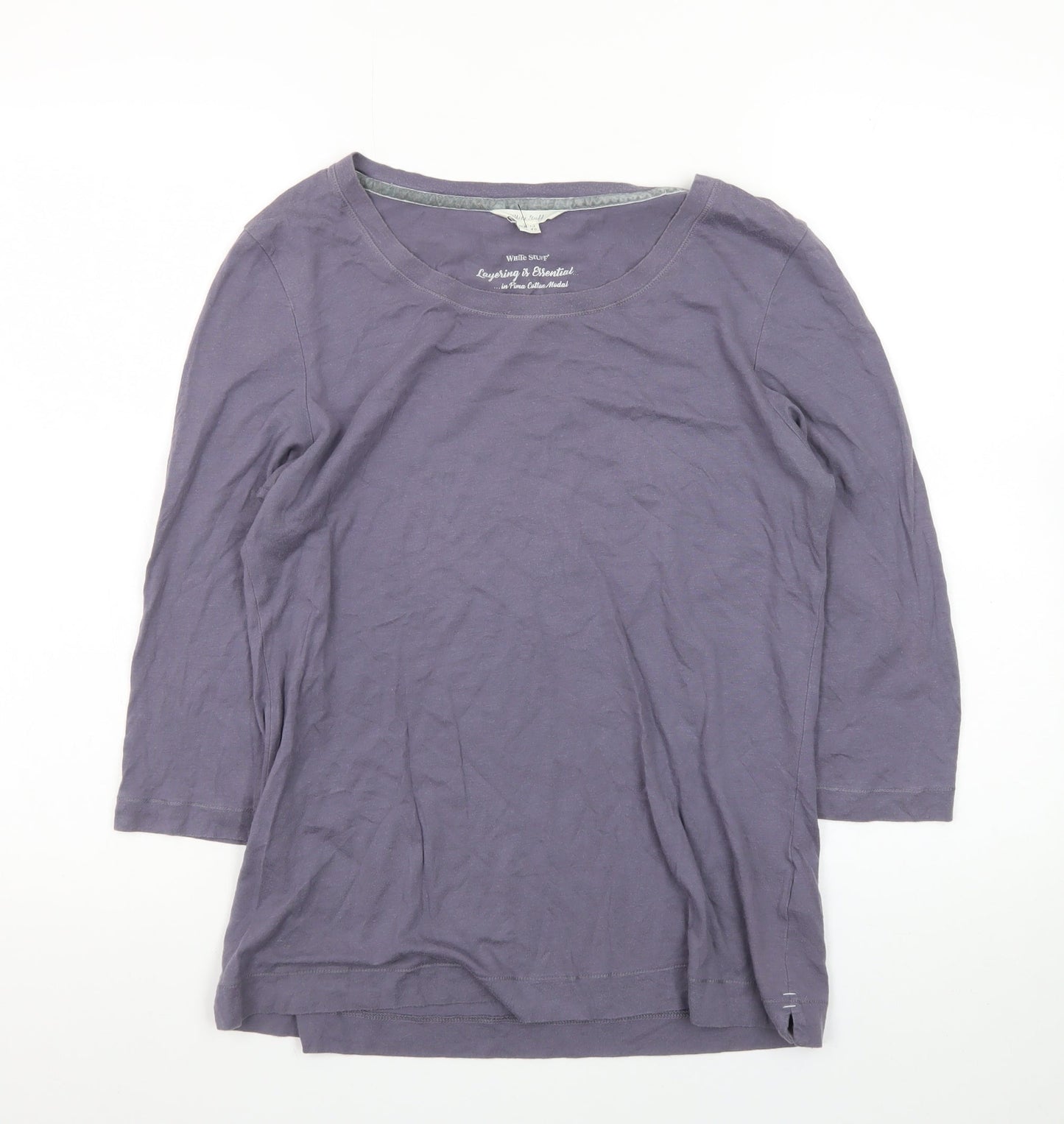 White Stuff Womens Purple 3/4 Sleeve Cotton Jersey T-Shirt UK 12