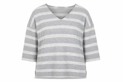 Tu Women’s Grey Striped V-Neck 3/4 Sleeve Pullover Jumper Size 16