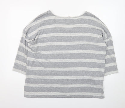 Tu Women’s Grey Striped V-Neck 3/4 Sleeve Pullover Jumper Size 16