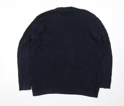 Racing Green Men's Blue Cable-Knit Cotton Jumper XL