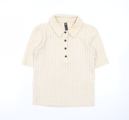 Zara Men’s Beige Collared Knit Short Sleeve Polo Shirt Size S