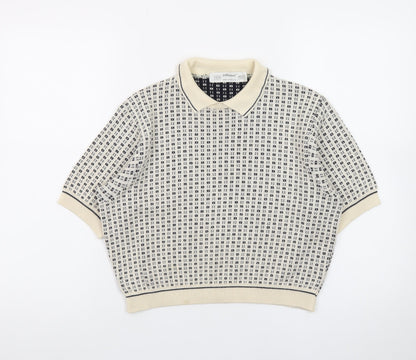 Marks and Spencer Women Beige Collared Knit Short Sleeve Jumper Size 12