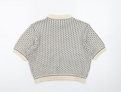 Marks and Spencer Women Beige Collared Knit Short Sleeve Jumper Size 12