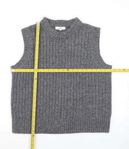 Marks and Spencer Mens Grey Ribbed Knit Mock Neck Sleeveless Vest L