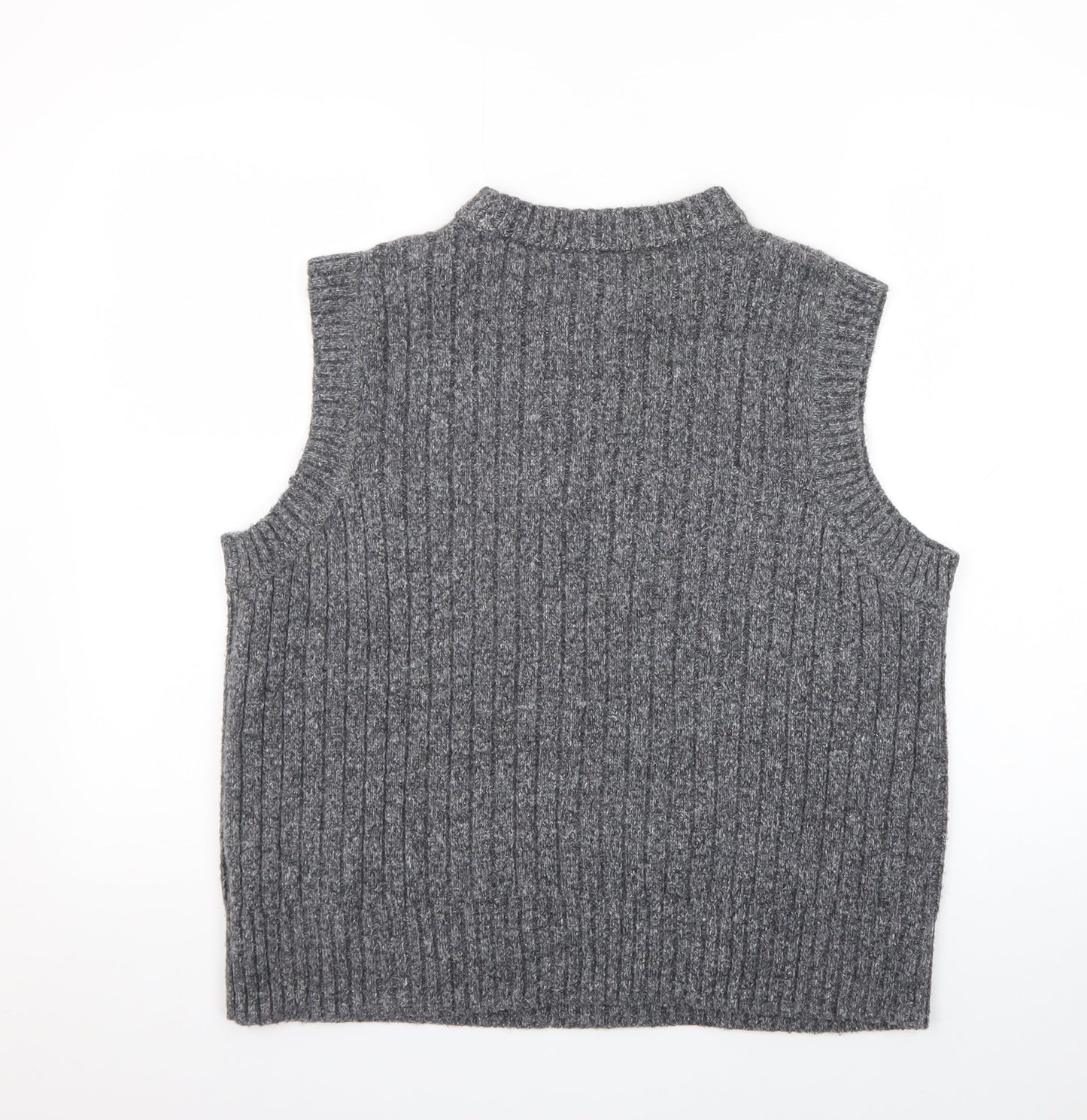 Marks and Spencer Mens Grey Ribbed Knit Mock Neck Sleeveless Vest L