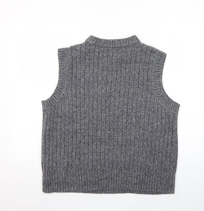 Marks and Spencer Mens Grey Ribbed Knit Mock Neck Sleeveless Vest L