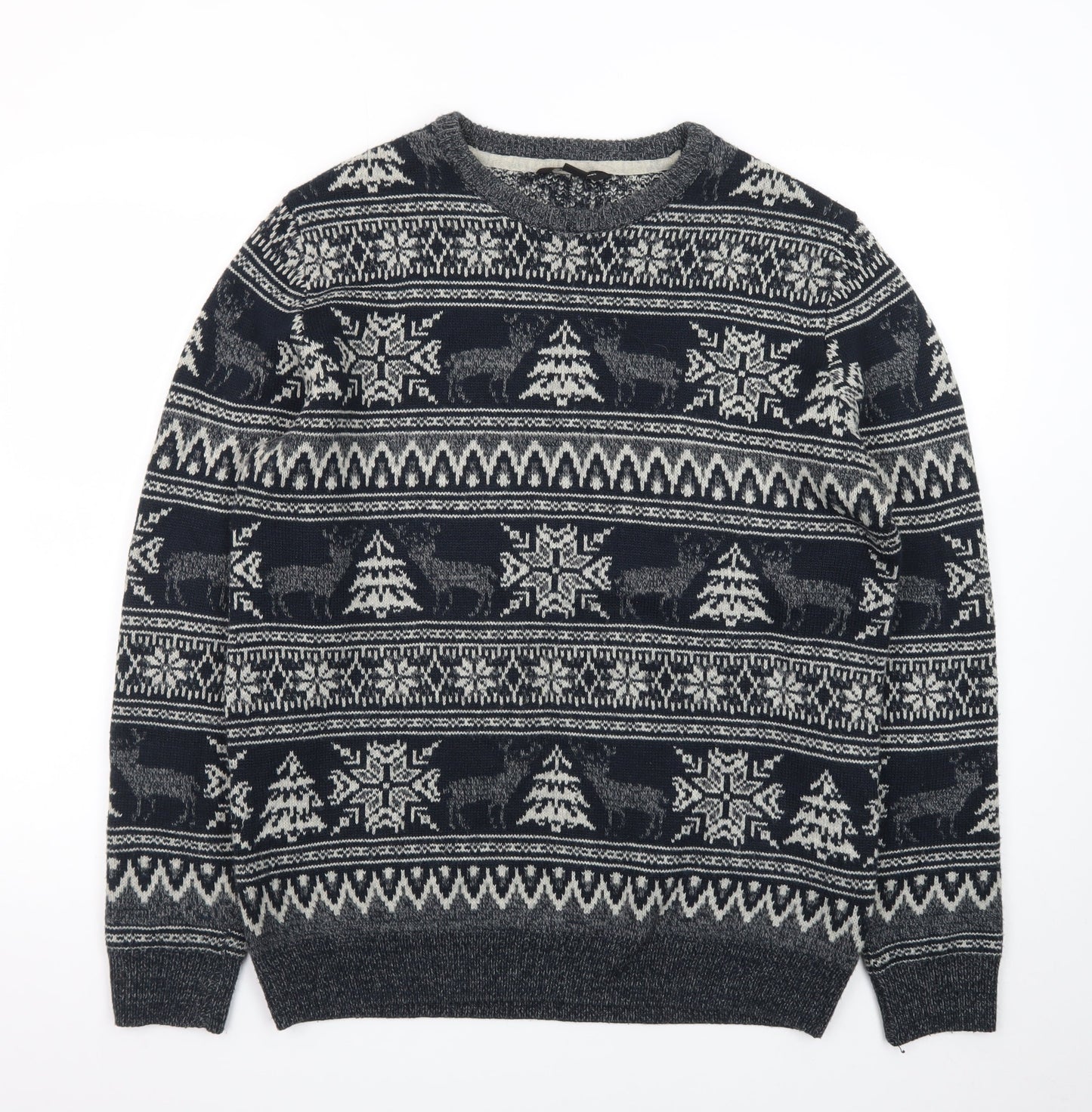 Cedar Wood State Men's Grey Fair Isle Christmas Jumper XL