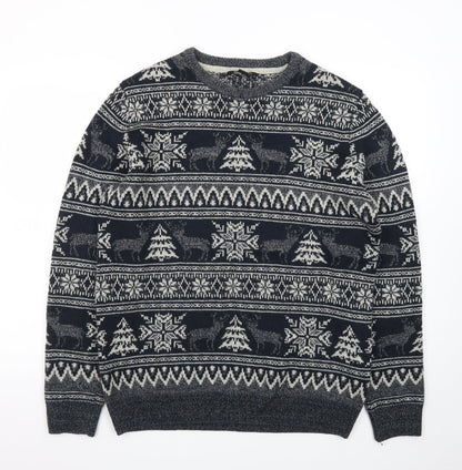 Cedar Wood State Men's Grey Fair Isle Christmas Jumper XL