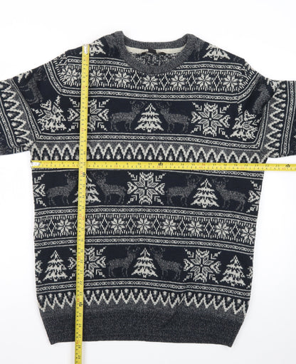 Cedar Wood State Men's Grey Fair Isle Christmas Jumper XL