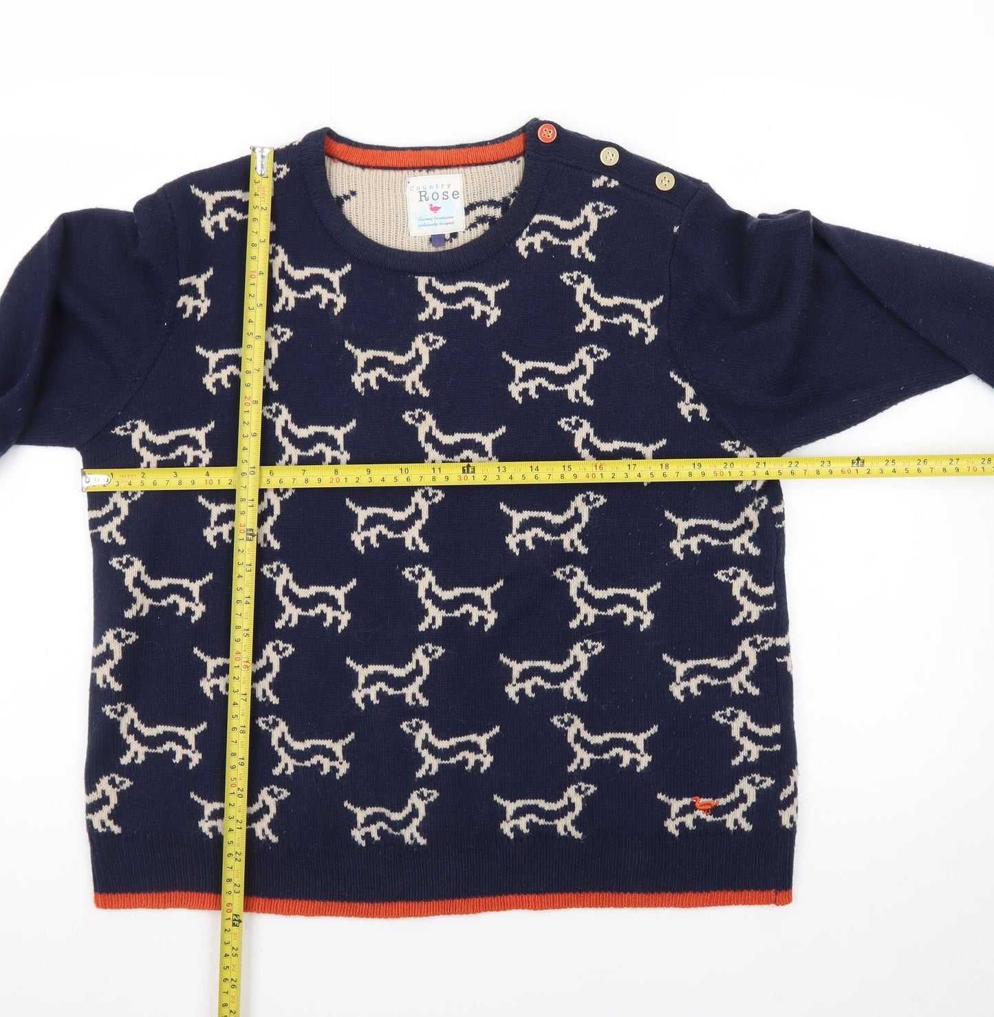 Country Rose Women Navy Dog Pattern Crew Neck Jumper Size L