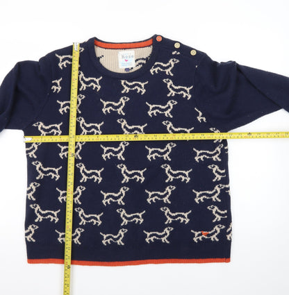 Country Rose Women Navy Dog Pattern Crew Neck Jumper Size L