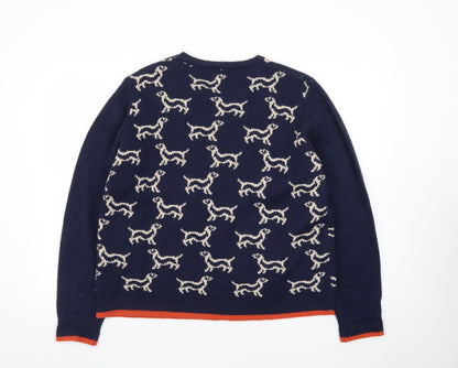 Country Rose Women Navy Dog Pattern Crew Neck Jumper Size L