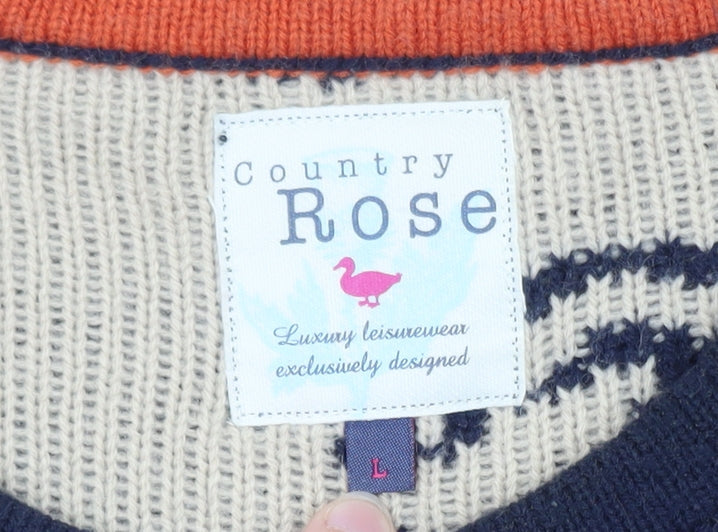 Country Rose Women Navy Dog Pattern Crew Neck Jumper Size L