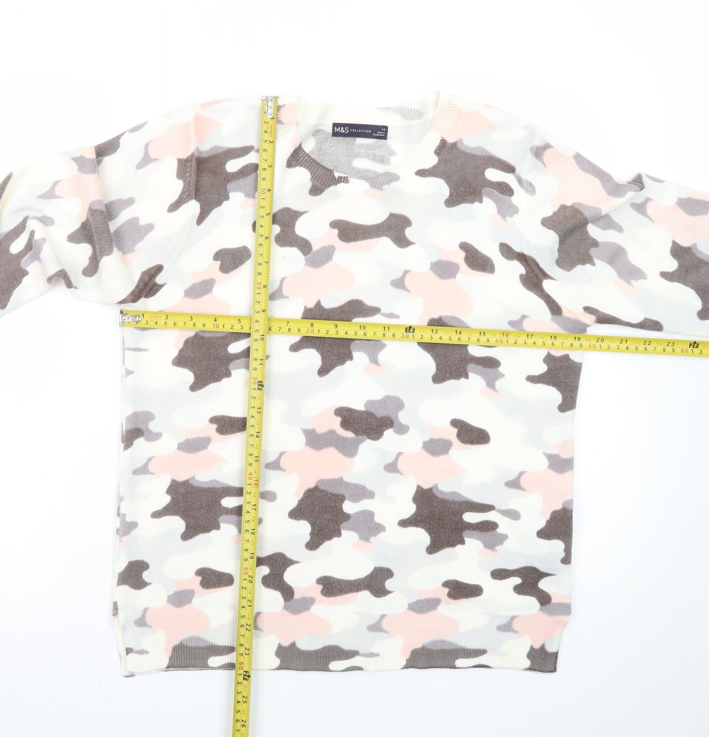 Marks and Spencer Women's Multicoloured Camouflage Crew Neck Jumper Size 14
