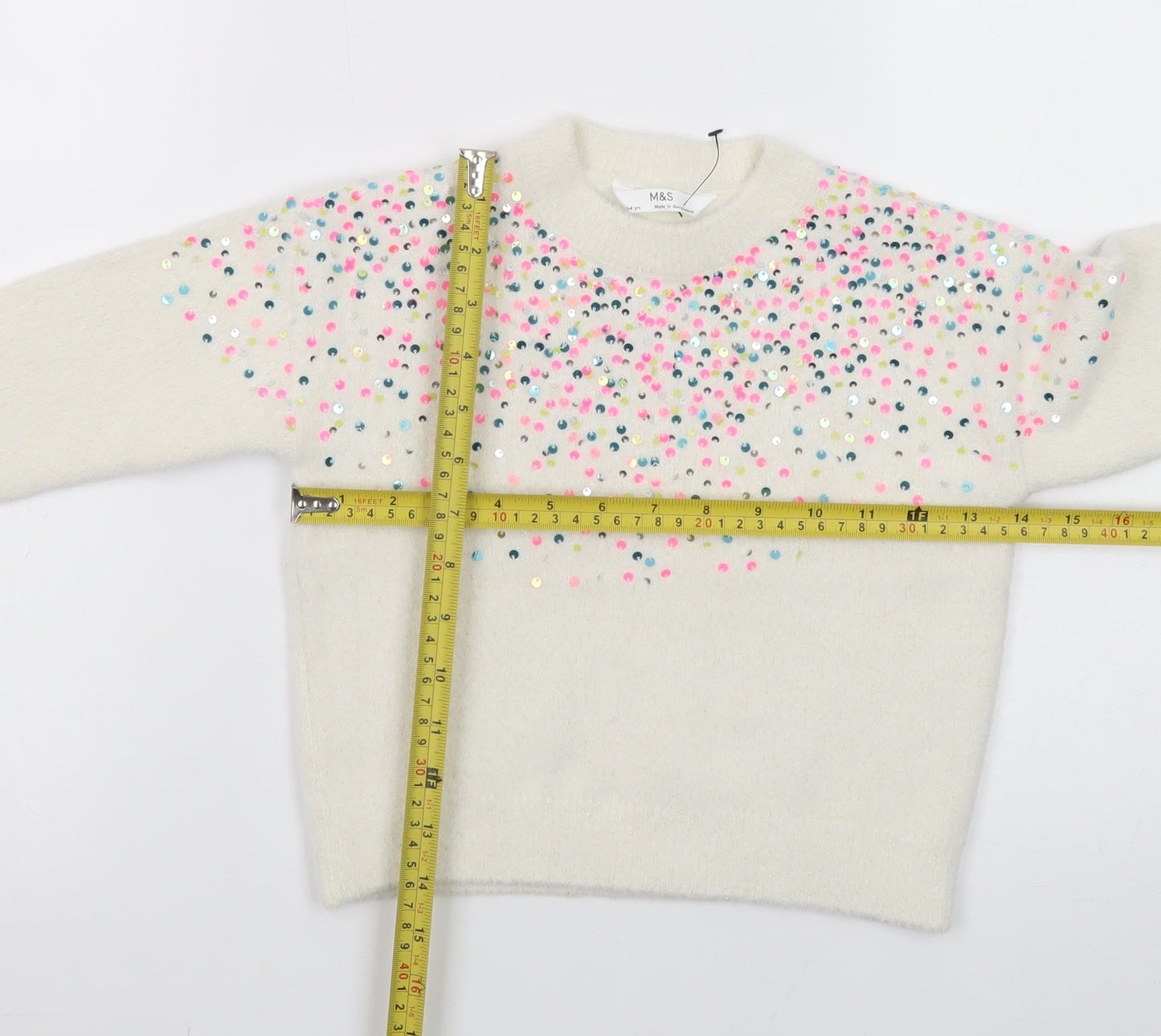 Marks and Spencer Ivory Sequin Knit Jumper Teens Size 4 Pullover