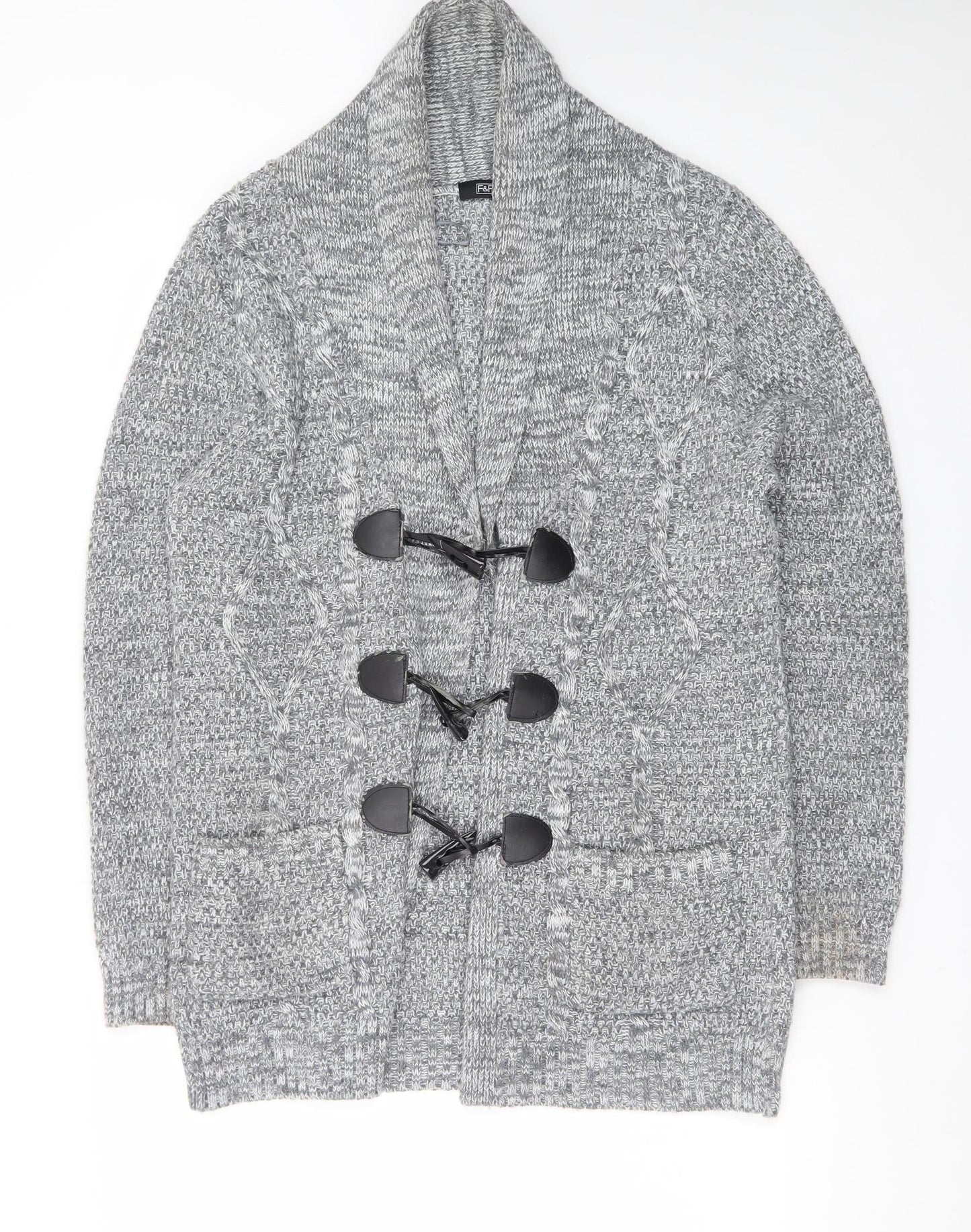 F&F Womens Grey Chunky Knit Cardigan Size 16 Shawl Neck