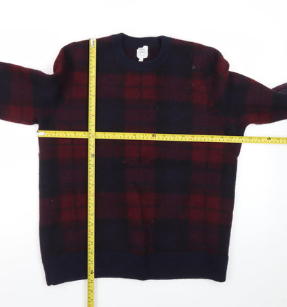 John Lewis Men Red Check Wool Pullover Jumper XL