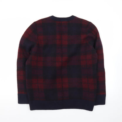 John Lewis Men Red Check Wool Pullover Jumper XL